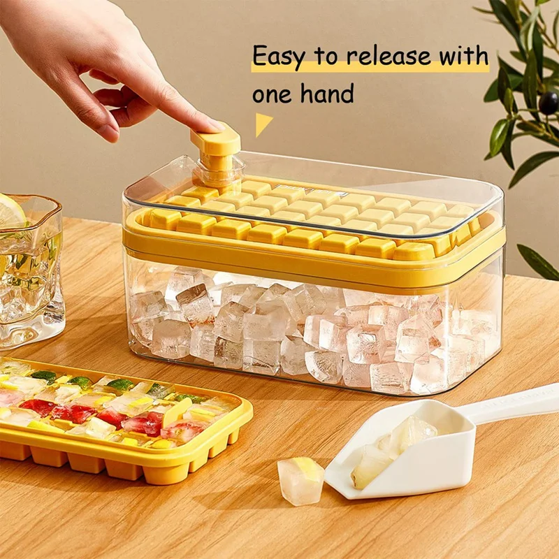 Hot sale 2 Pack Ice-Cube Trays for Freezer, 64 Pcs Ice-Cube Mold Ice-Cube Tray with Lid and Bin Bar Kitchen Gadgets Drop shippin