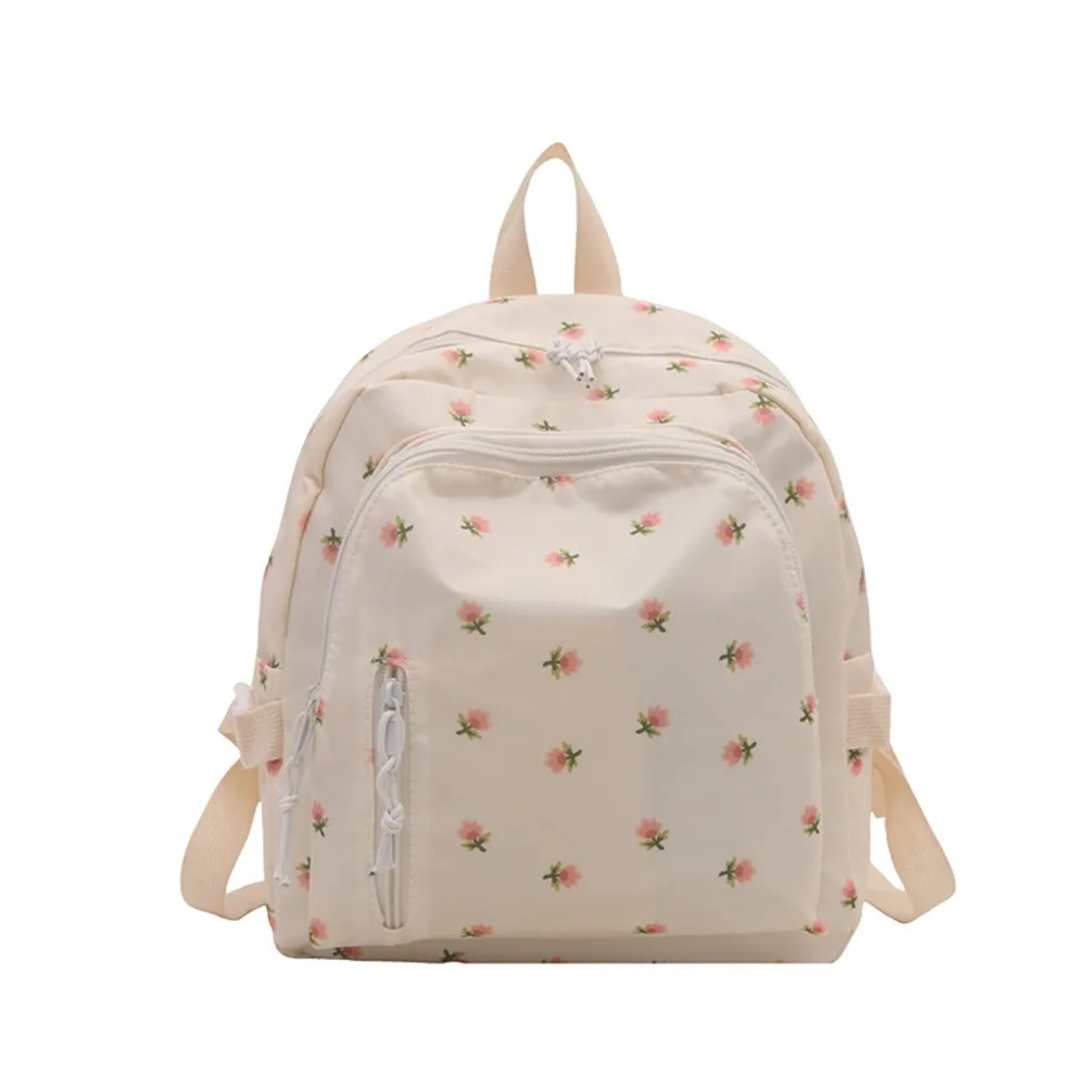 

Korean Styles Women Floral Backpack Large Capacity Small Size Travel Bag Zipper Closure Girls Handbag Junior High School