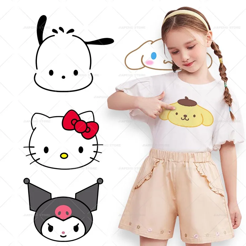 Hello Kitty Printed Stickers For Clothes Iron on Heat Transfers Cartoon Cute Sanrio Family Thermal on Clothing Applique Decor