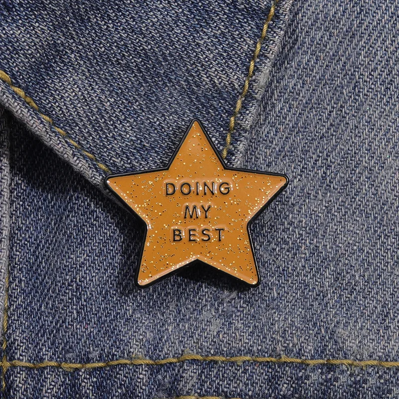 Doing My Best Star Enamel Pin cartoon Inspirational quotes Gold Color star Metal Badge Brooch Backpacks Jewelry Accessories Gift