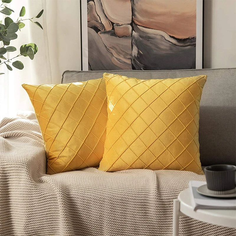 

Yellow Velvet Cushion Covers Plaid Pillowcases 30x50cm 45x45cm 50x50cm Nordic Home Decor Pillows Cover for Sofa Cushions