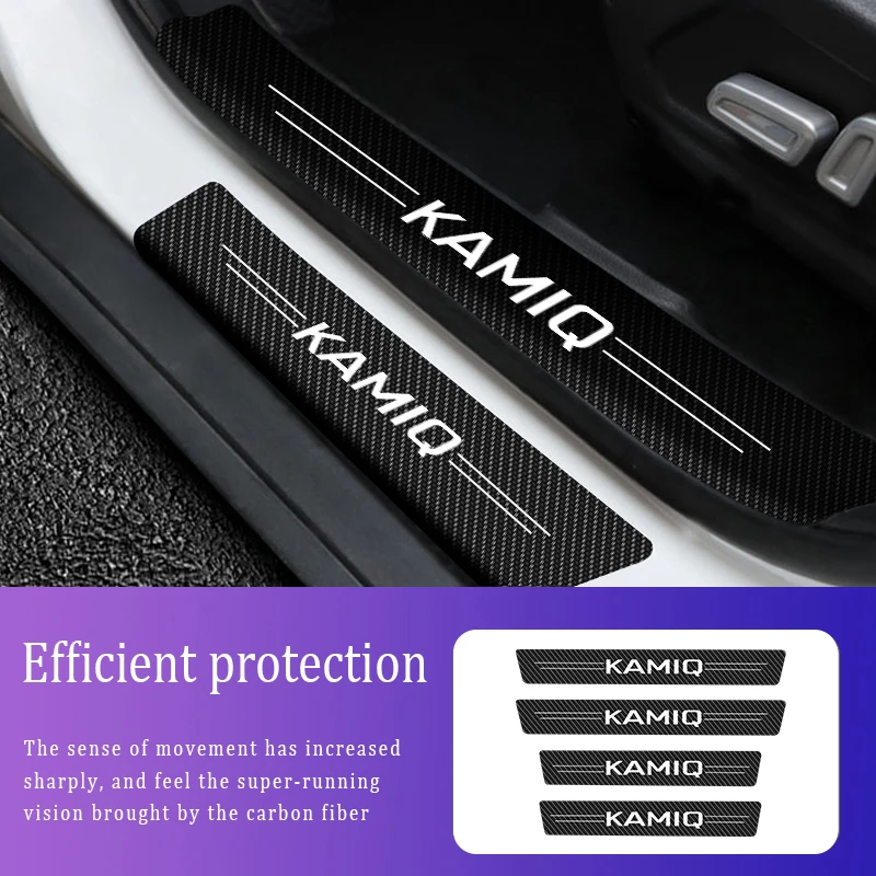 Car Door Threshold Scuff Plate Carbon Fiber Sill Protector Stickers For Skoda Kamiq 2018 2019-2021 Auto Door Entry Pedal Guards