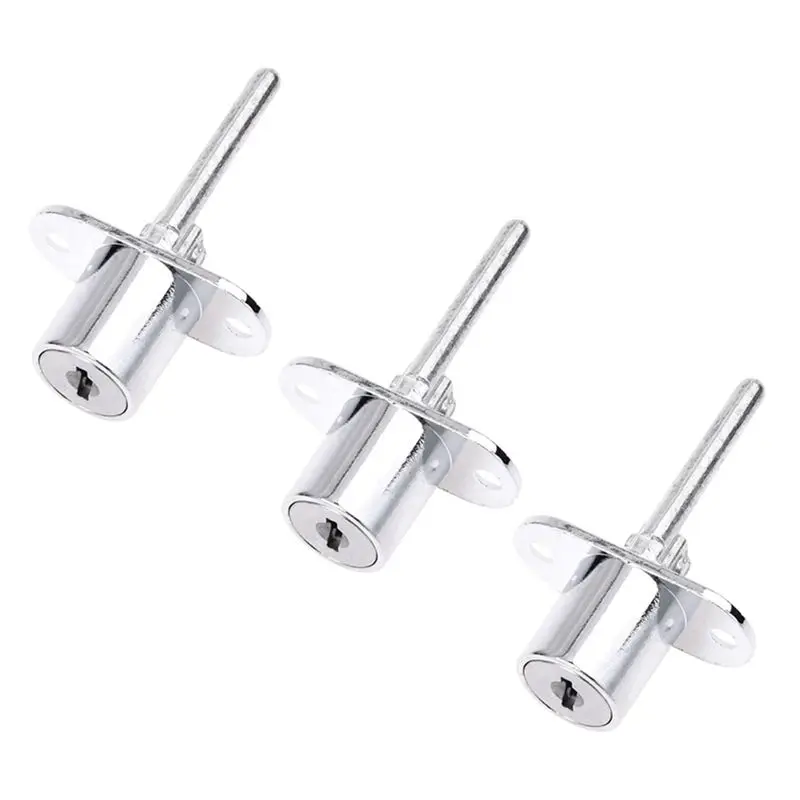 ABJI-3X 19Mm Cylinder Head Diameter Silver Tone Metal Drawer Plunger Lock With 2 Keys