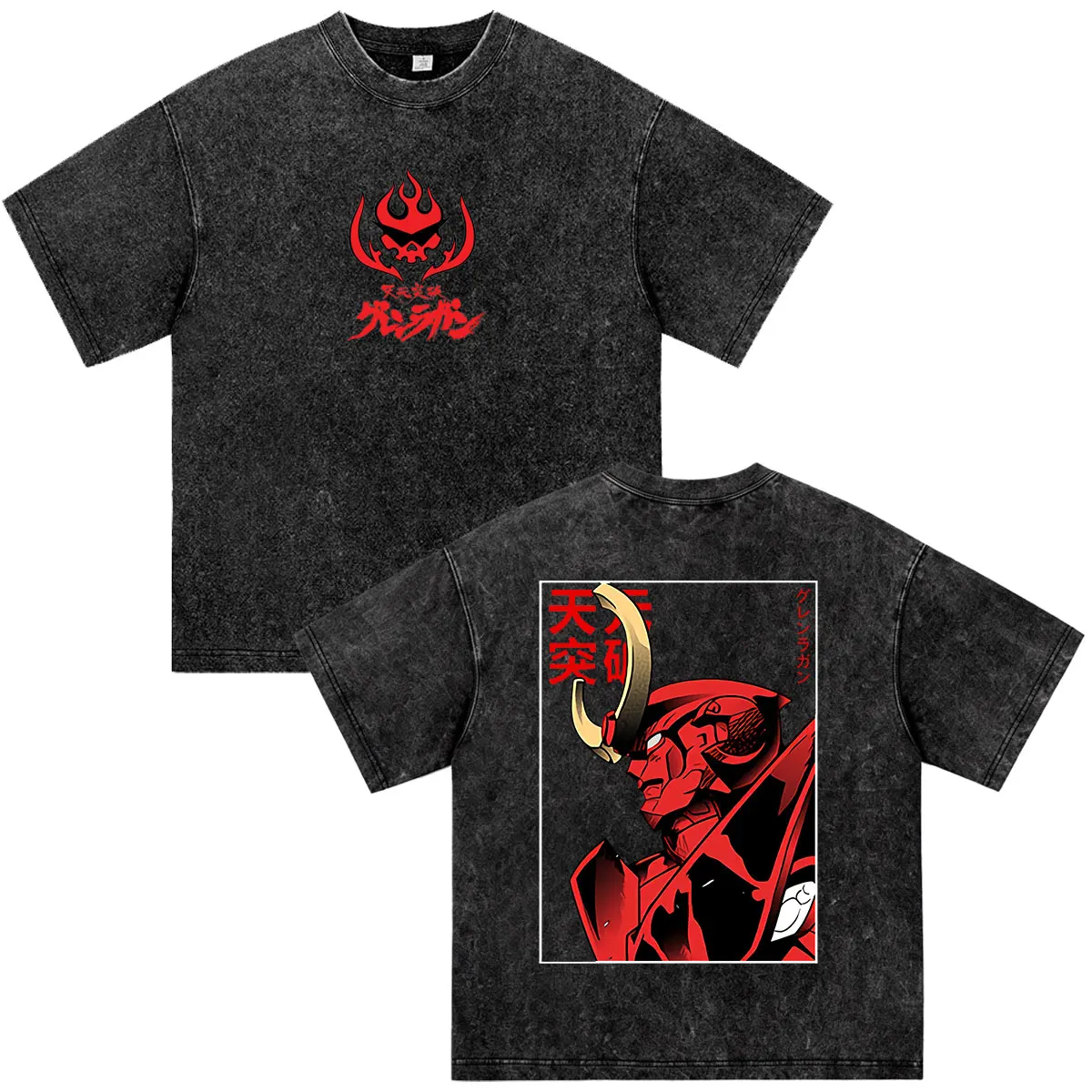 Anime Tengen Toppa Gurren Lagann Washed T Shirts Men Women Clothing Fashion Vintage Tees Casual Short Sleeve Oversized T-shirts