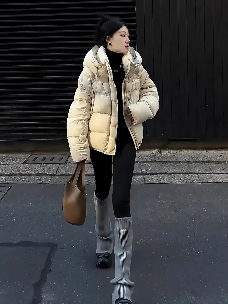 

Женская утепленная зимняя куртка-пуховик 2025 года с капюшоном и утяжкой на талии, модная верхняя одежда