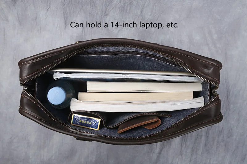 NZPJ Retro Herren Aktentasche Leder Laptoptasche Oberschicht Rindsleder Lässige Handtasche 14 Zoll Business Umhängetasche Messenger Bag – Detail 15