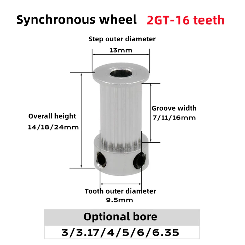 1/5/10 Uds 2GT polea 16T 16 dientes 2M polea de distribución diámetro 3 3,17 4 5 6 6,35mm ancho de polea de correa 6 10 15mm GT2 ruedas síncronas