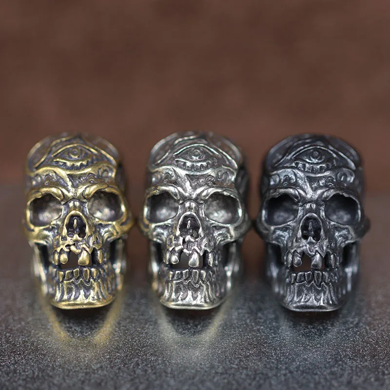 Three Eyes Skull Head Brass Knife Beads EDC Outdoor DIY Paracord Accessories Woven Lanyard Pendant Jewelry Punk Bracelets Charms