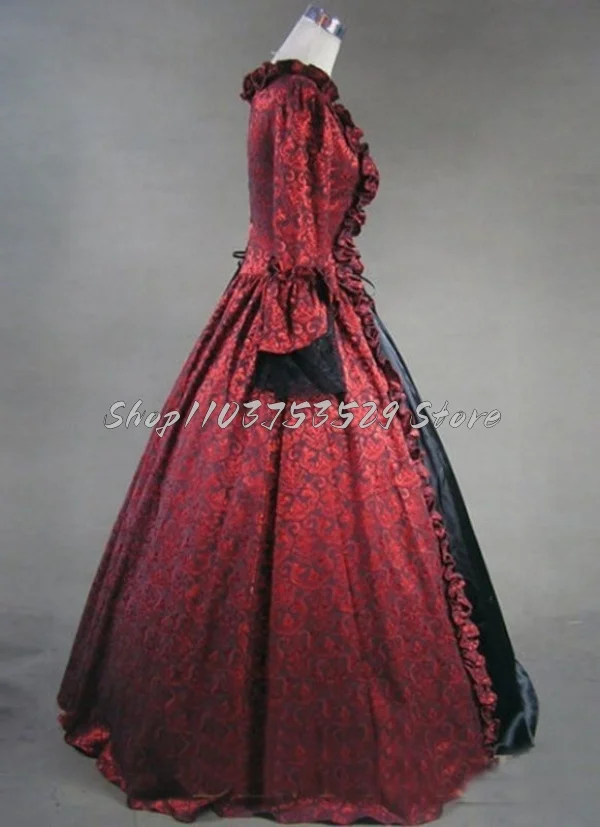 Luxury Black Red Victorian Prom Dresses Vintage Gothic Pleated Square Neck Lace Up Marie Antoinette Plus Size Mardi Gras Evening