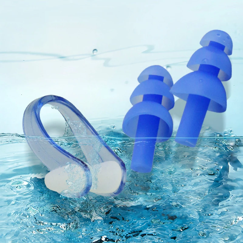 wholesale waterproof and anti-slip nose clip swimming accessories soft silicone swim training earplug 2 piece set