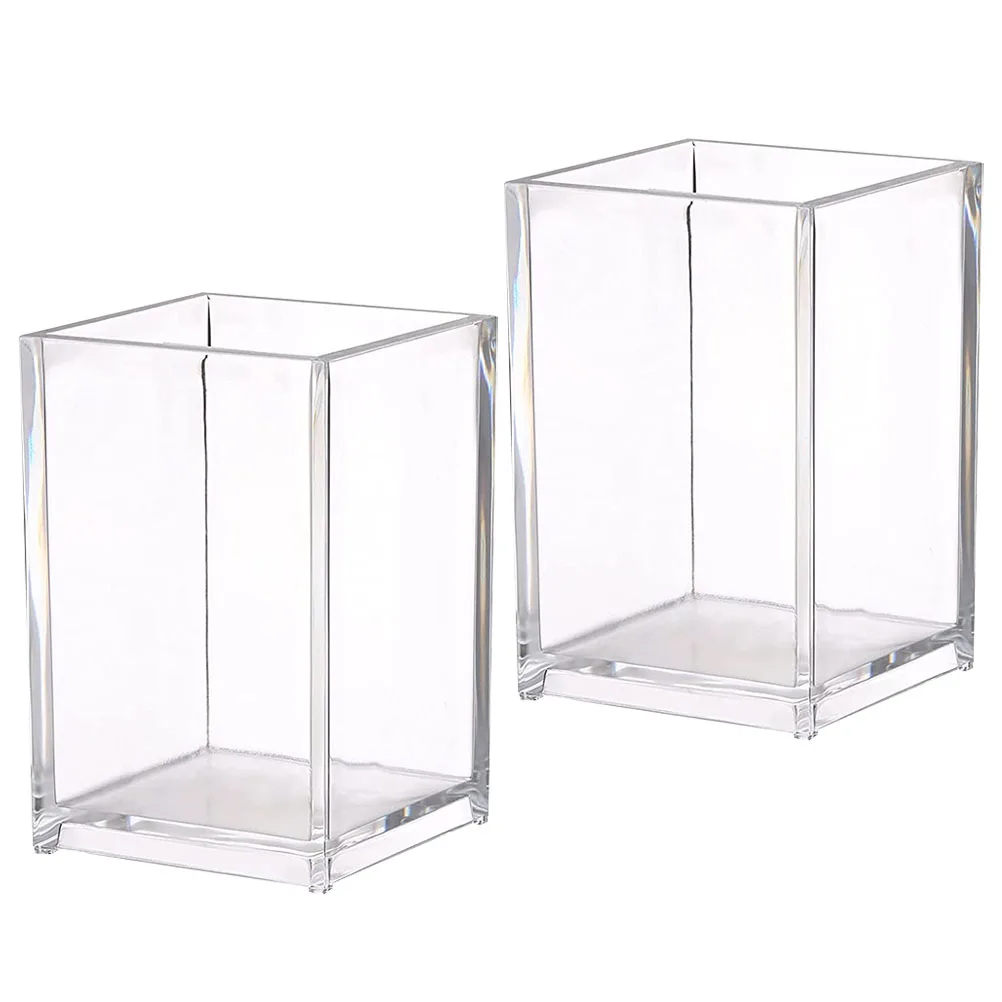 

2Pcs Acrylic Pen Holder Desk Stationery Organizer Storage Container Pencil Box Office Supplies Multifunctional Practical