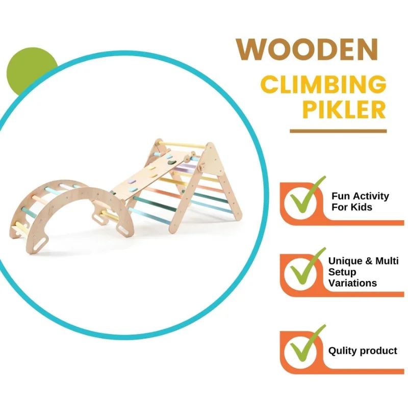 Climbing Pickler Triangle Toddler Wooden Piklers Triangle Play Gym With Ramp And Rocking Arch Indoor Playground Area