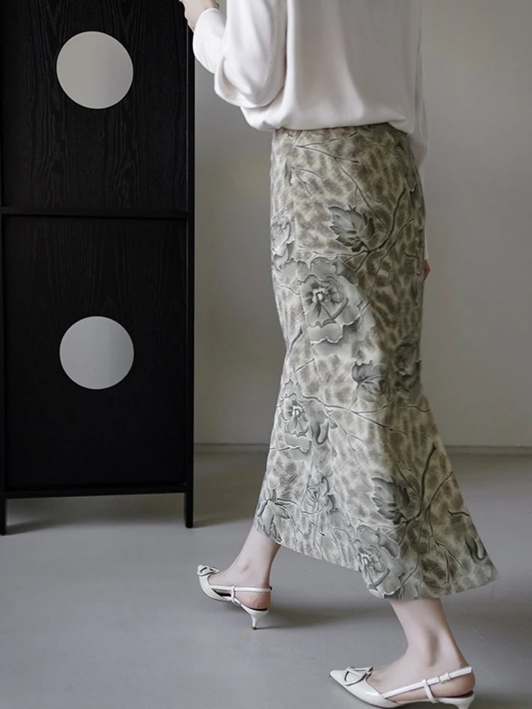 

Юбка Jiaoyang Gently из ацетатной ткани с серебряным принтом, прямого кроя, с высокой талией, приятная к телу, дышащая