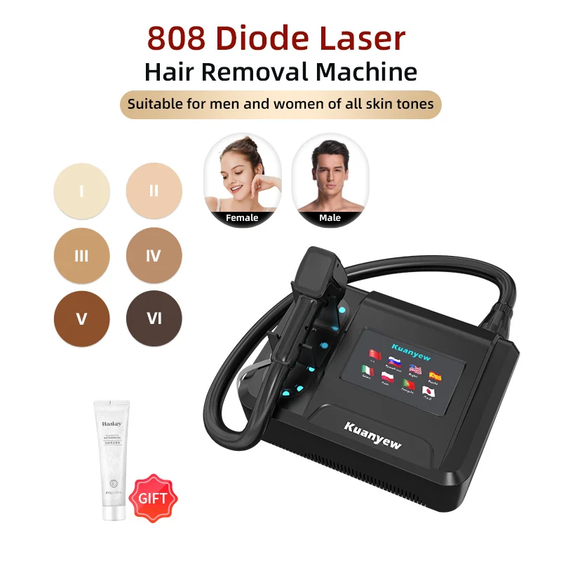 Máquina de depilação a laser para mulheres Personalizar grátis Comprimento de onda 808nm Cuidados com a pele Rosto Corpo Depilação Depilação Diodo de resfriamento