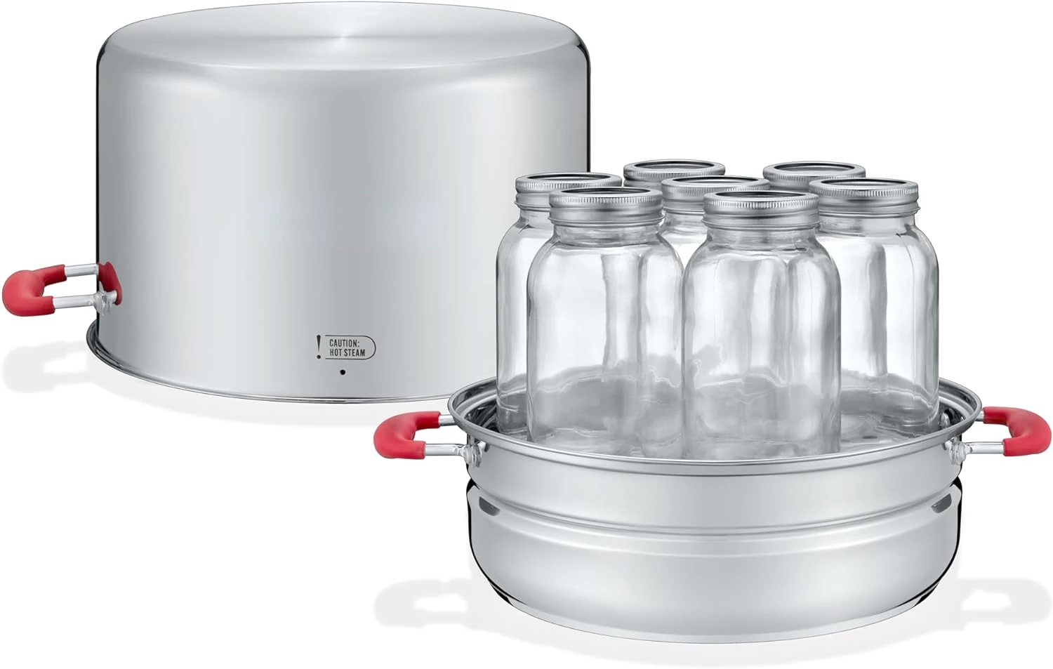 

Stainless Steel Turbo Steam Canner Canning Steamer Pot Set. Includes Canning Rack and Mason Jars (Induction Compatible).