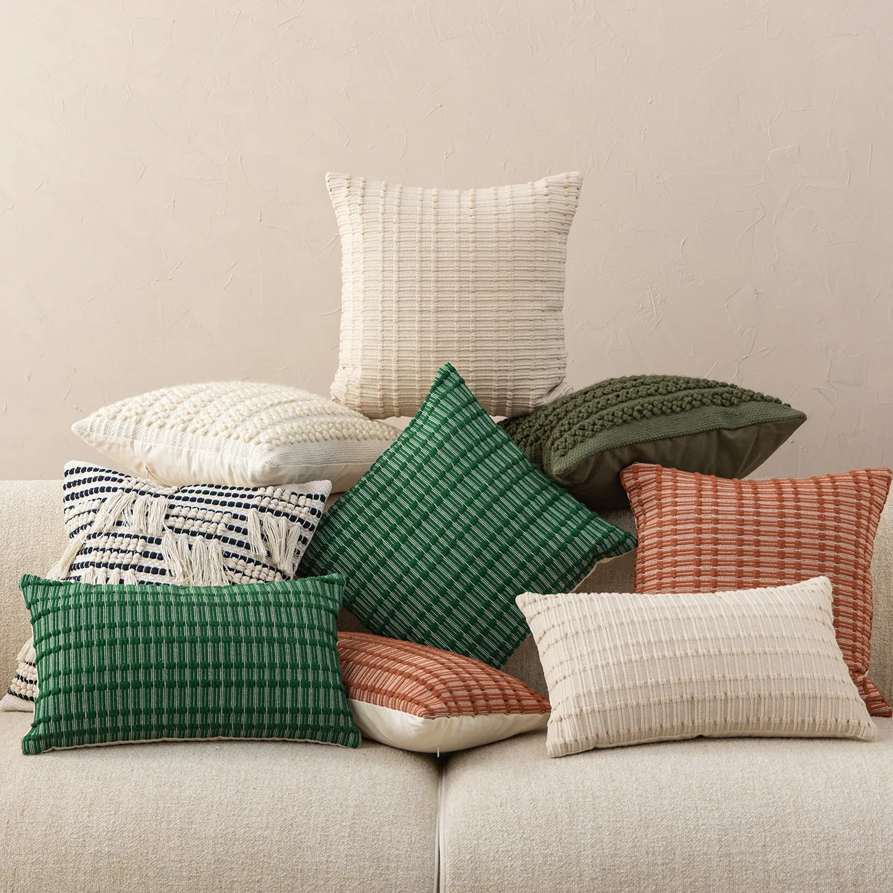 Simple Grid Yarn-dyed Cotton Cushion Cover Washable Throw Pillowcase for Sofa Pillowcase 45x45/50x30cm