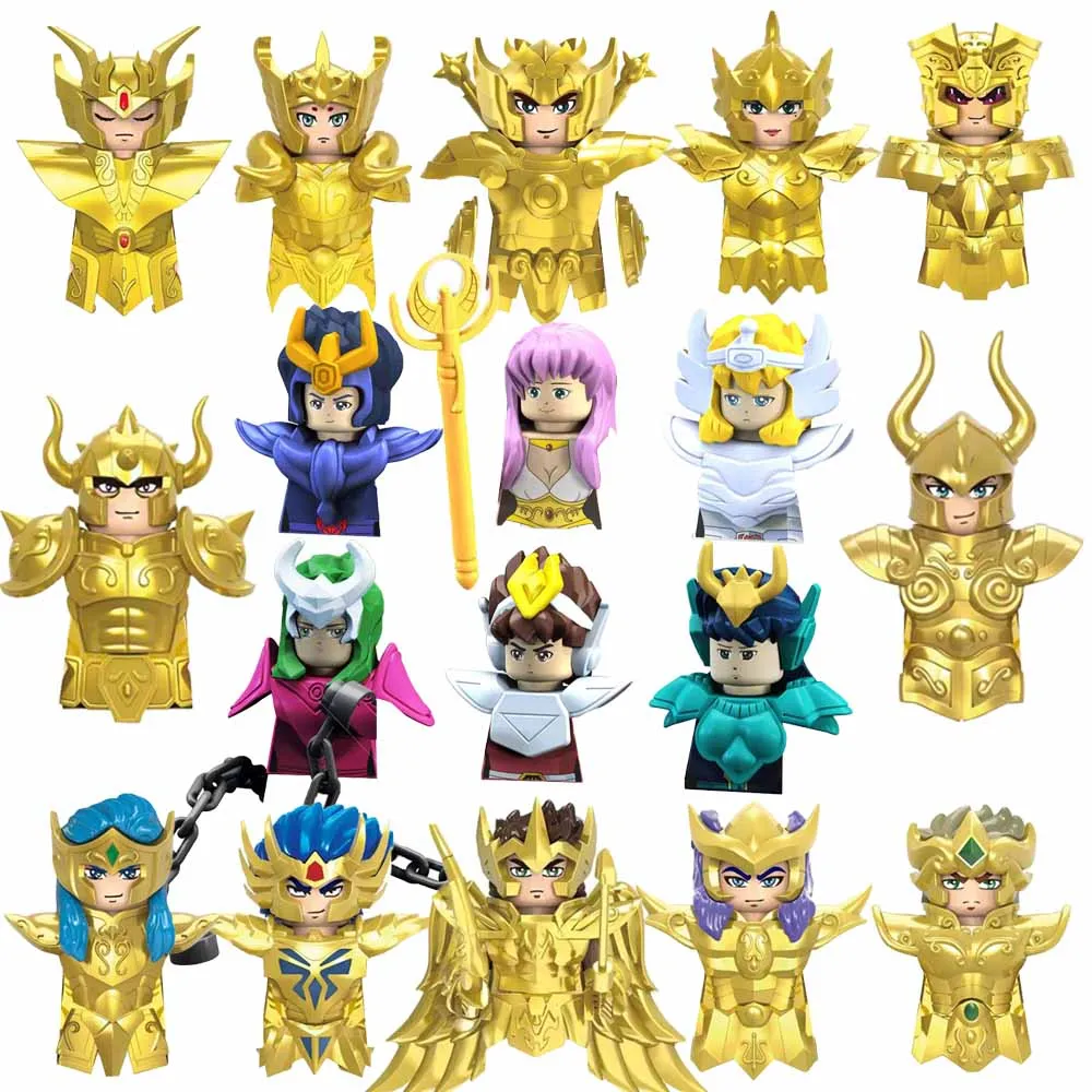 12PCS Lost Canvas Saint Seiya Mini Building Blocks Model Anime Cartoon Action Figure Educational Toys For Children Birthday Gift