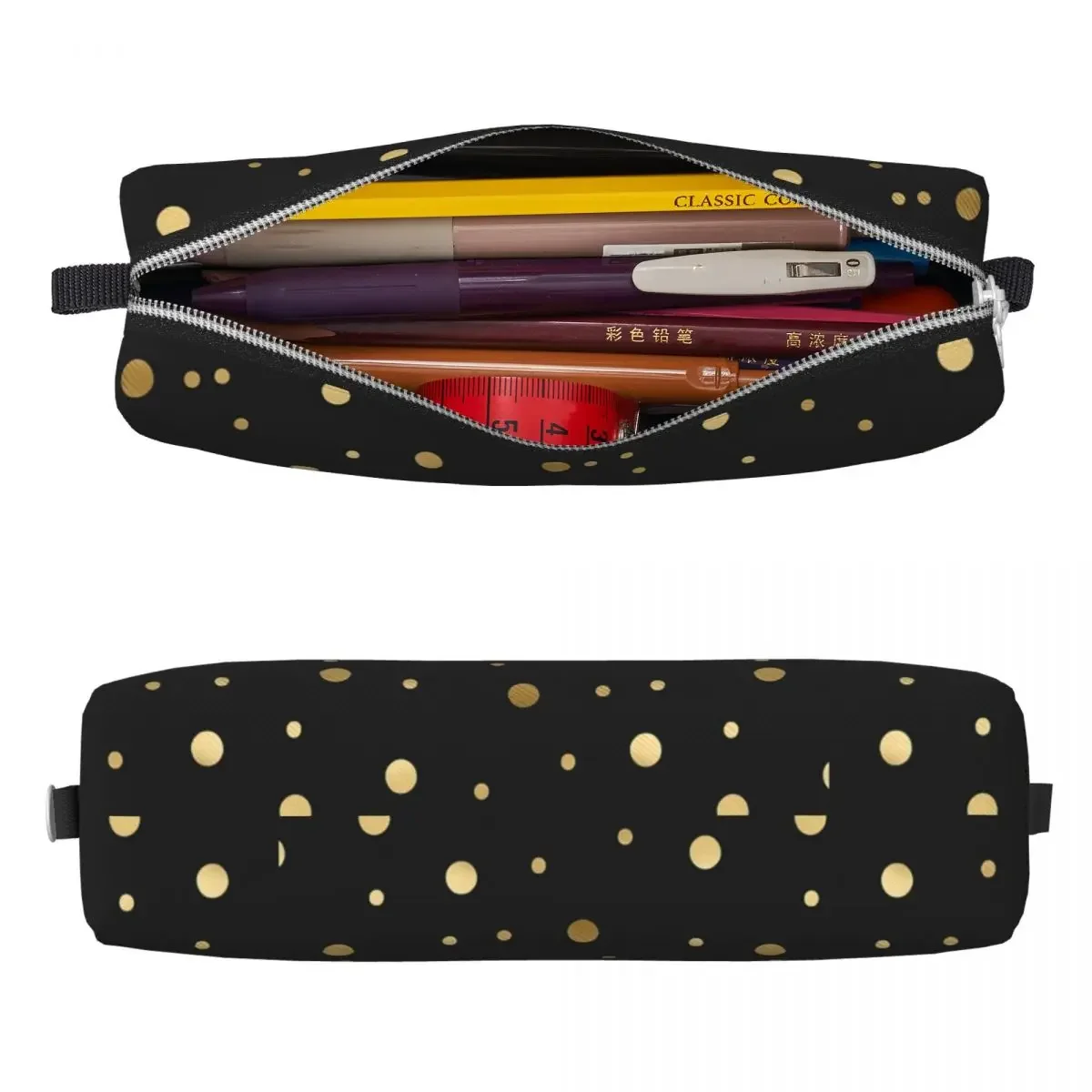 Gold Polka Dot Pencil Case Vintage Print Boy Girl Kawaii  Bag Graphic School  Cases Stationery Organizer Gift Idea