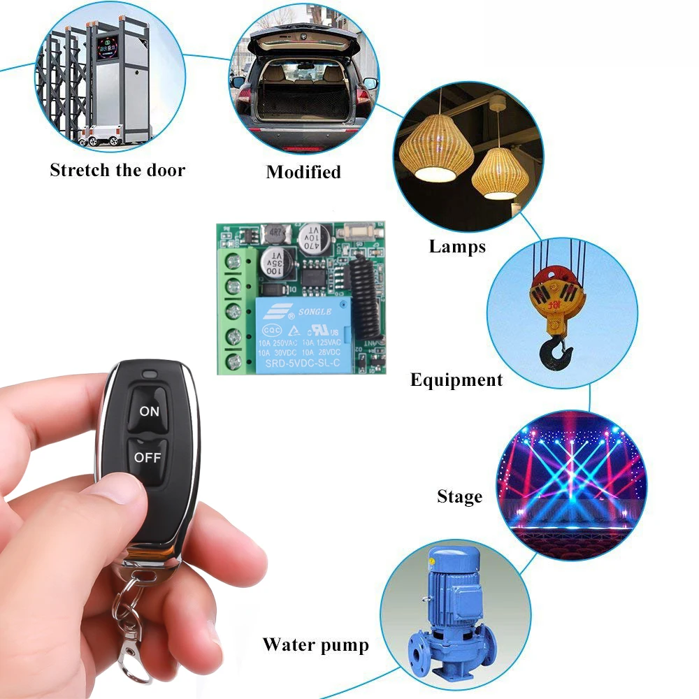 DC 5V 12V 24V 433Mhz RF Wireless Remote Control Switch 10A Relay Receiver Module On Off  Transmitter For LED Access Door System