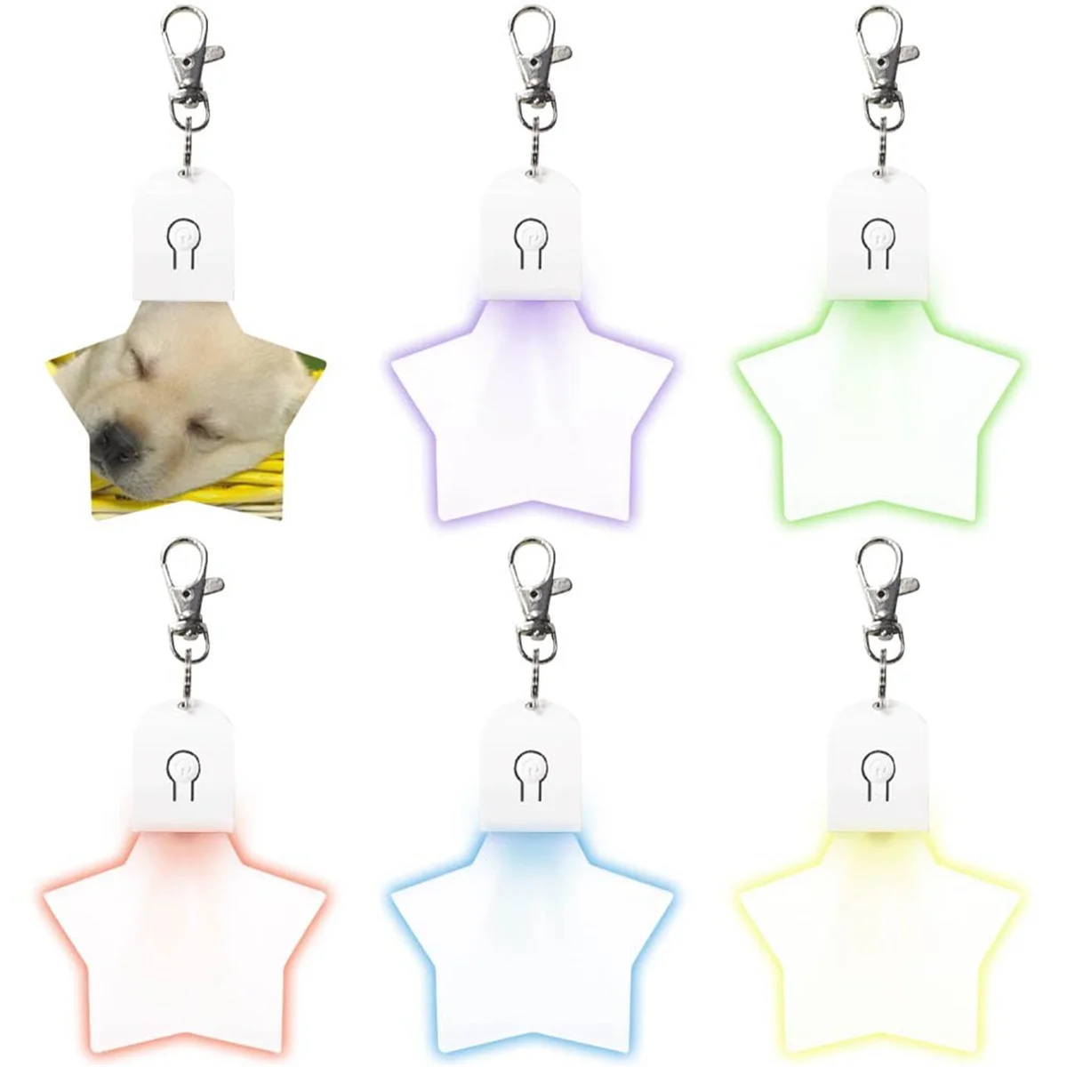 6 Pcs Sublimation Blank Keychains Heat Transfer Printing LED Acrylic KeyChains Lighted Keyrings Pendant, Star