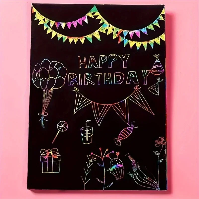 50 قطعة ورقة خدش سحرية 5 قطعة أقلام الخيزران خدش قوس قزح ورق فني خدش طقم الطلاء مع 5 العصي الخشبية هدية عيد ميلاد #2