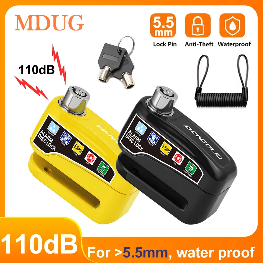 Candado de Protección para Motocicleta y Bicicleta, Candado Impermeable con Alarma de 110dB, Seguridad Antirrobo, Bloqueo de Disco de Freno para Rueda de Moto y Bicicleta