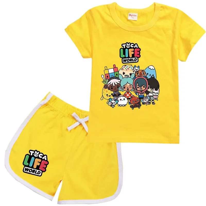 Toca Life World Game Toddler Boy Clothes Summer Pajamas Cotton Short Sleeve T Shirt   Shorts Costume Girls Casual Sportswear Set