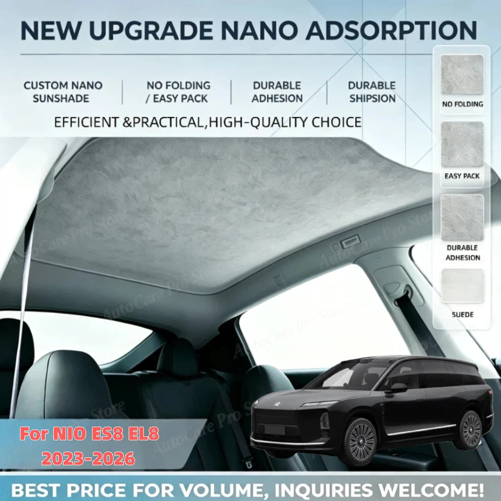 For NIO ES8 EL8 2023-2026 Auto Anti-UV Heat Insulation Skylight Car Suede Fabric Electrostatic Adsorption Sunroof Sunshade