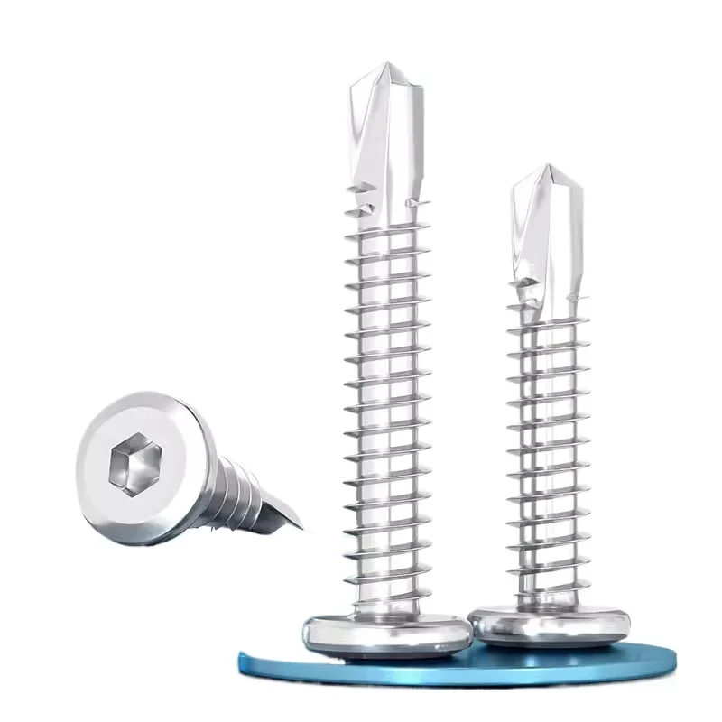 410 Stainless Steel Flat Head Hex Socket Point Drill Countersunk Self-tapping Self-drilling Dovetail Screws (M5M6)