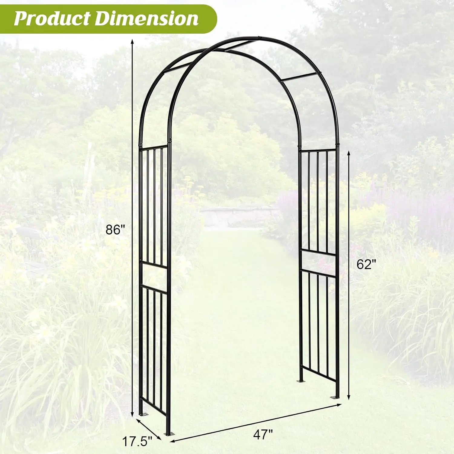 7.2 Ft Garden Arbor, Metal Trellis Arch for Climbing Plants, Indoor Outdoor Rose Arbor with Gate, Wedding Arches, Customized