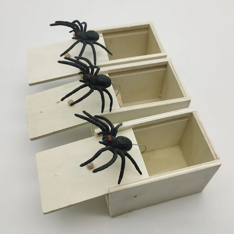 Simulação de Halloween Wooden Spider Scare Prank Box, Criativo Pop Out Box, Brinquedo divertido truque de surpresa, Presente infantil