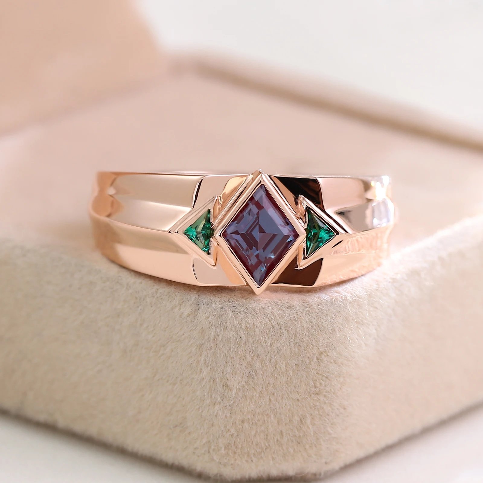 Прованс на заказ 10K 14K розовое золото ромби лабораторные кольца с александритом для мужчин ювелирные изделия с драгоценными камнями свадьба помолвка подарки на годовщину