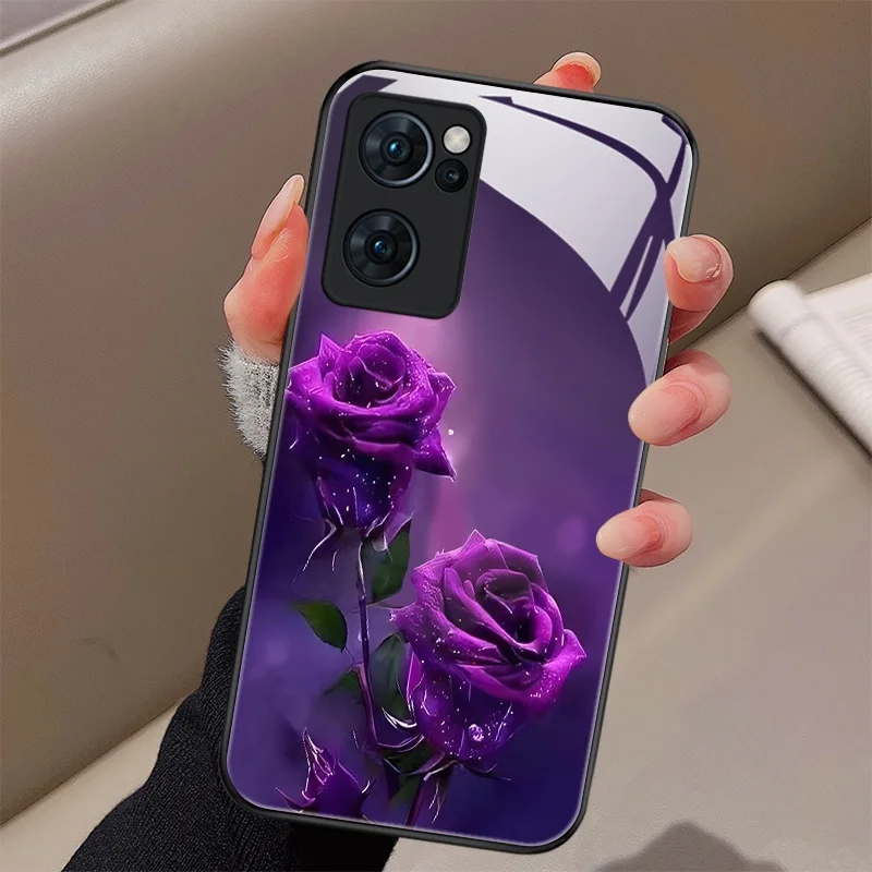 Purple Rose Phone Case for Samsung Galaxy S23 S22 S21 S20 S21 Ultra FE 5G S10 Plus S10e Note 10 20 Luxury Tempered Glass Cover