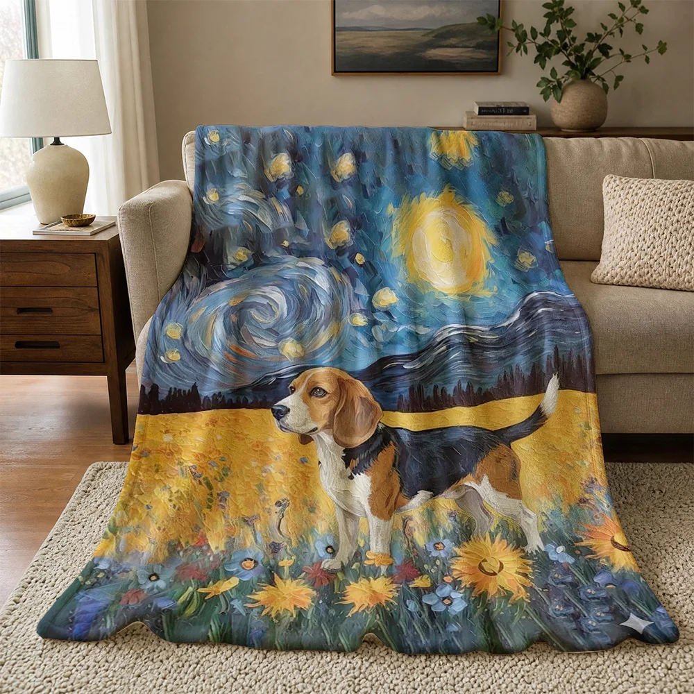 Vibrant Dog Portrait Galaxy Night Sky Throw Blanket for Couch Decor Pet Lover Gift