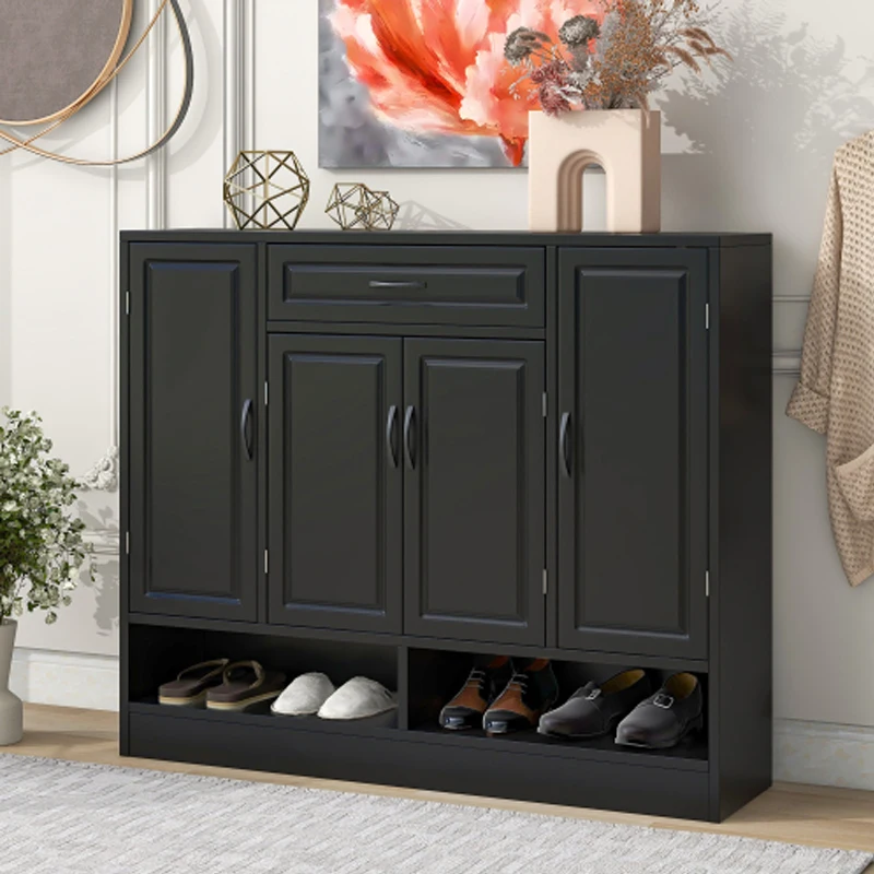 Sleek and Modern Shoe Cabinet with Adjustable Shelves, Minimalist Shoe Storage Organizer with Sturdy Top Surface,Black