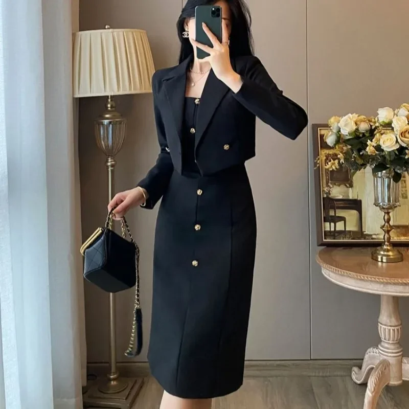 Long Sleeve Office Suits Female Outfits Dress Sexy Midi Women\'s Two Piece Set Formal Occasion New in Matching Sets The Same Full