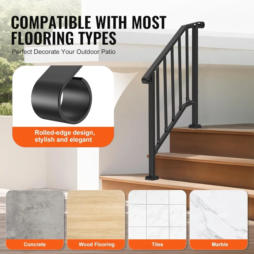 Handrails for Outdoor Steps, 2-3 Step Stair Hand Rail Kit, Transitional Carbon Steel Railings with Installation Kit, Stair Rails
