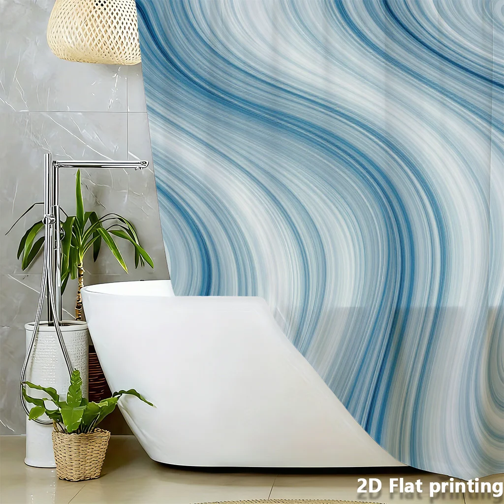 

Сине-белая абстрактная занавеска для душа с вихревым узором, 1 шт., с 12 люверсами, полиэстер, 2D плоская печать, 70.8x70.8 дюймов, современный декор для ванной комнаты