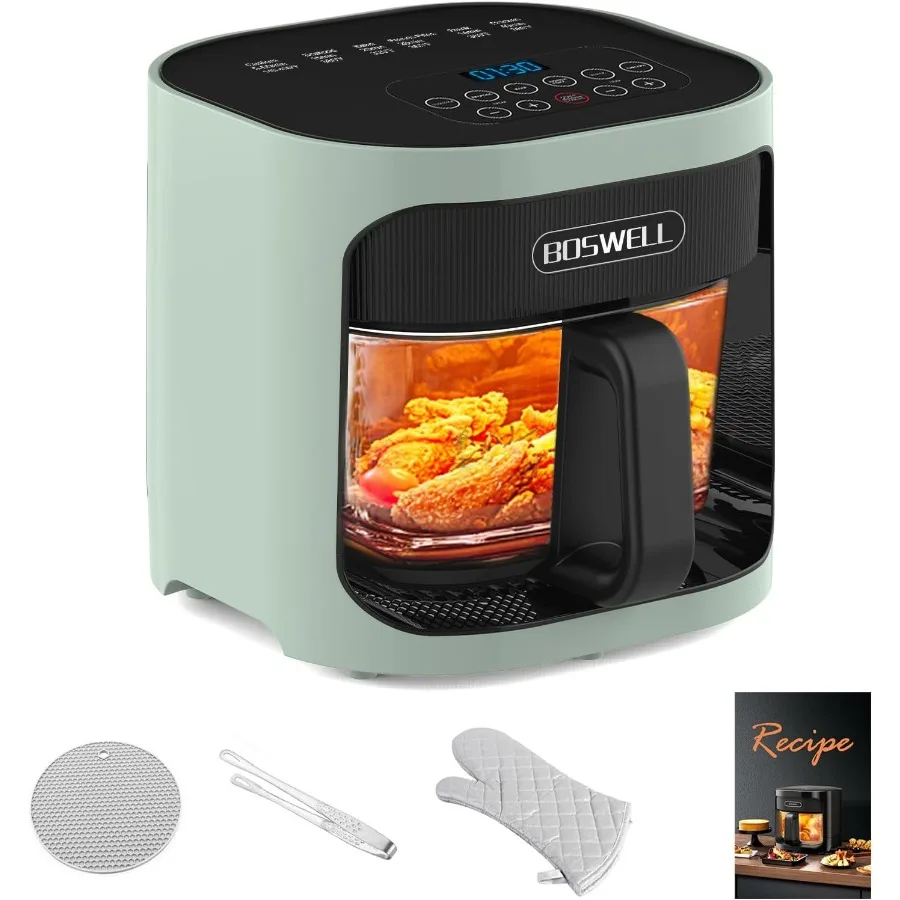 مقلاة هوائية زجاجية 6 في 1 بقدرة 4.5 كيو تي مع وعاء زجاجي شفاف لتسخين الهواء بشكل فعال، مثالية للخبز والقلي الهوائي