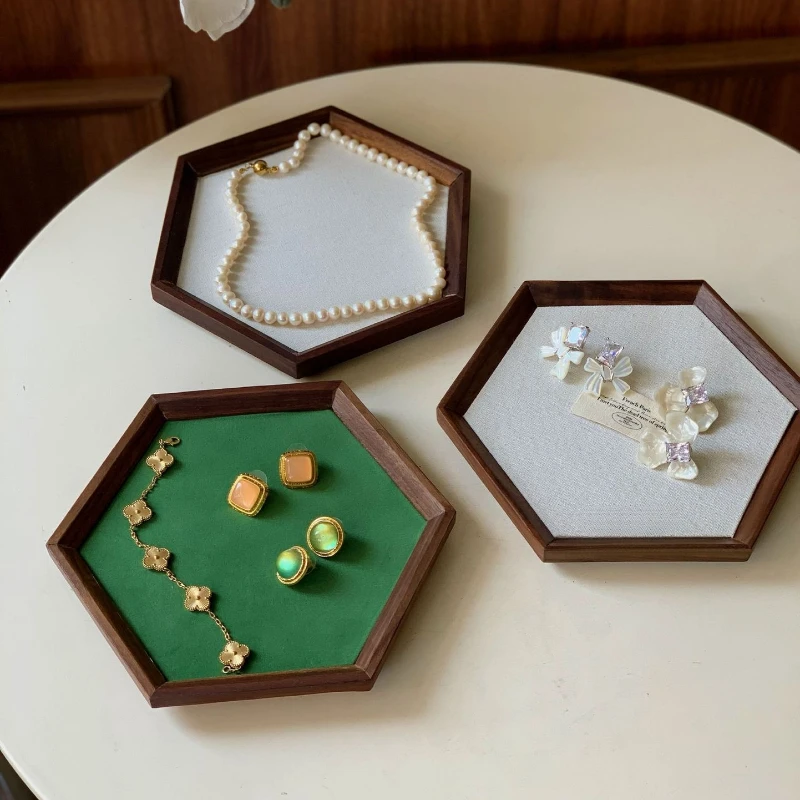 الجوز الأسود علبة مجوهرات الحد الأدنى حلقة تخزين الصواني القلائد الرجعية القرط سوار عرض البليت المنظم مجوهرات الدعامة