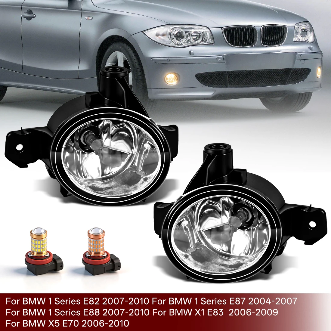 

Светодиодная противотуманная фара для BMW 1 серии E82 E87 E88 X3 E83 X5 E70, передний бампер, комплект противотуманных фар, артикулы 63176924655, 63176924656