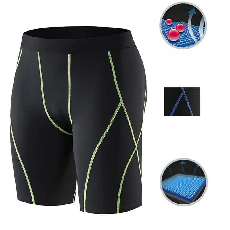 Men Sports Leggings Fitness Elastic Compression Tights Drying Quick Size Fitness Plus Pants Running Training Stretch Shorts