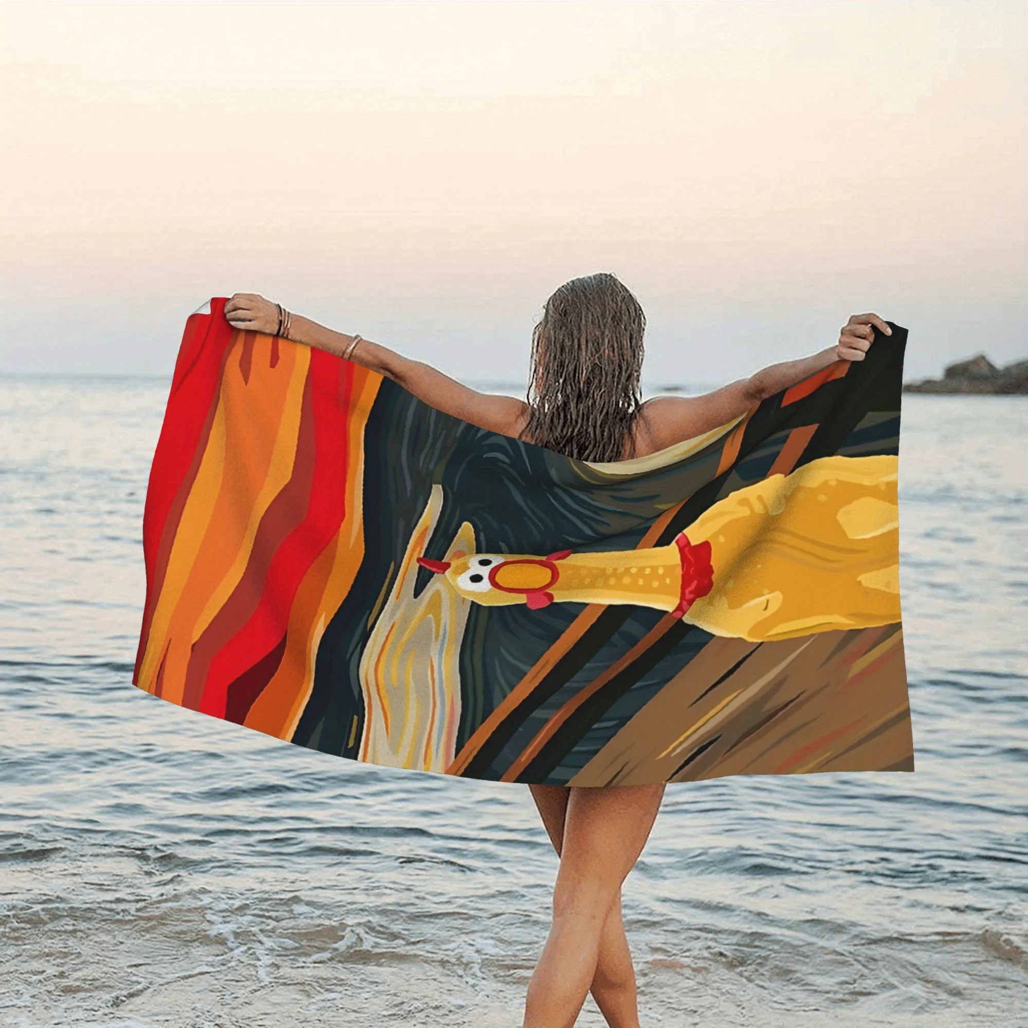 1PC Rubber Chicken Art Print Beach Towel, Funny Novelty Towel Perfect for Summer Travel, Beach & Pool Leisure Activities