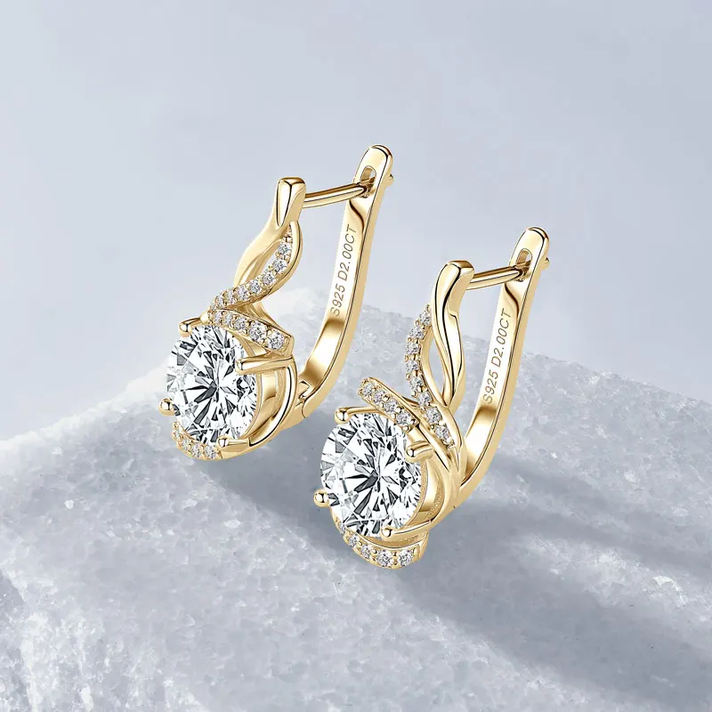 Ehhai Round Cut 2ct Moissanite U-Shaped Hoop Earrings for Women 925 Sterling Silver Huggie Earring Fine Jewelry Gifts Pendientes view 6