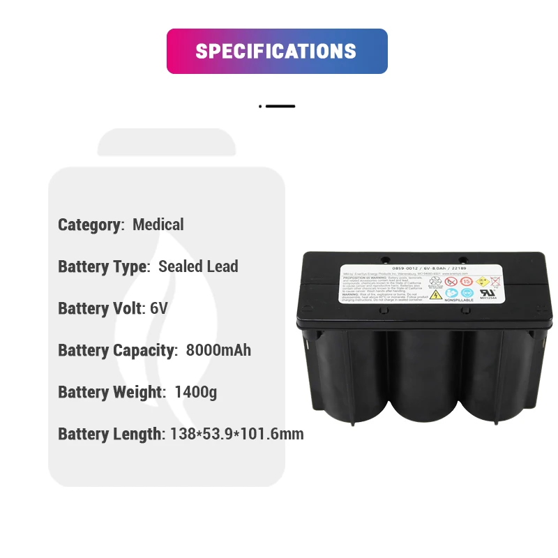 6V 8000mAh Sealed Lead Replacement 0859-0012 Medical Battery for Agilent A3 Enersys 6E11 Enersys 8075J