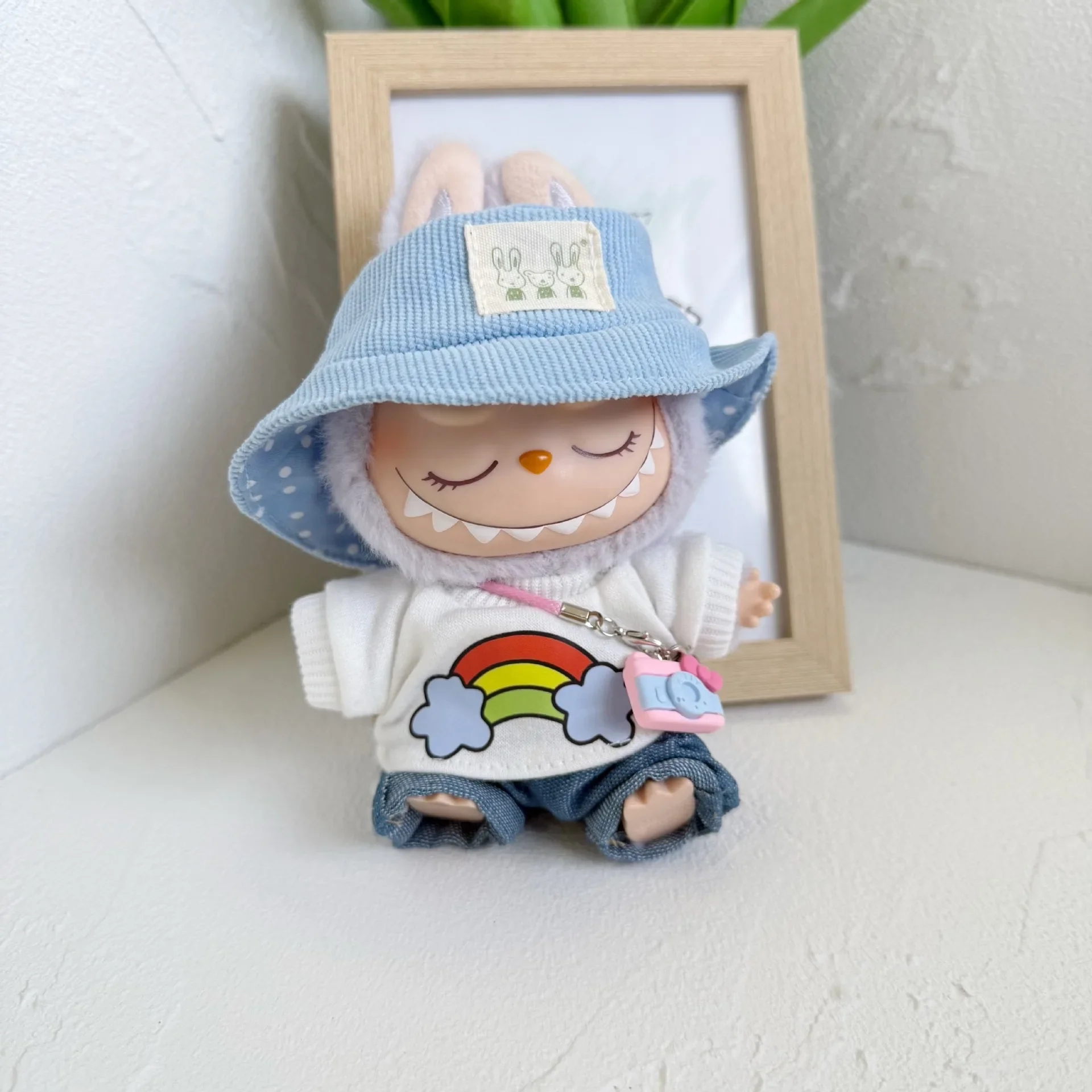 The first and second generation of blind box cloth clothes 15~17 cm plush doll jeans pink rainbow T-shirt doll accessories