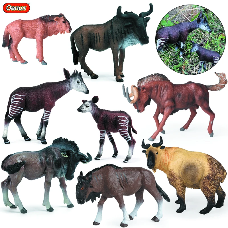 Oenux clásico animales africanos salvajes simulación Okapi Wildebeest figura de acción figuritas PVC modelo educación escuela chico juguetes regalo