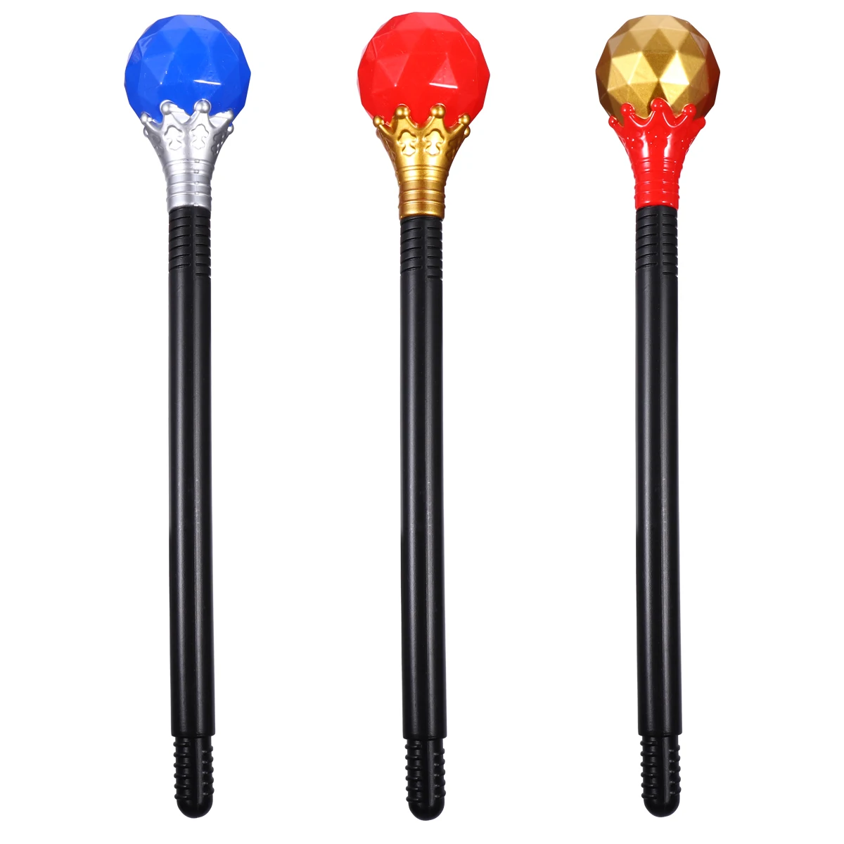 

3pcs Plastic Scepter Party Costume Prop Halloween Cosplay Stage Wand Funny Round Head Scripture King Queen Accessory