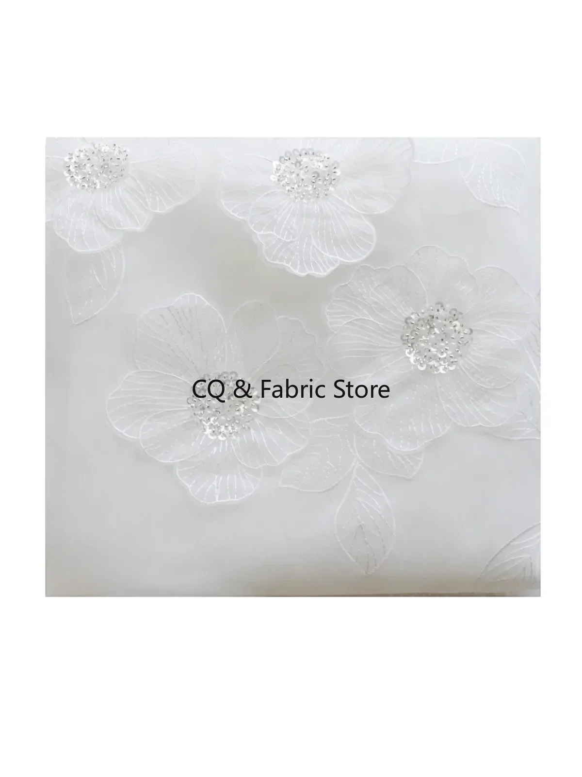 Tessuto ricamato con perle di fiori tridimensionali in organza ad alta densità per tessuto di design per abiti da sposa e da sera