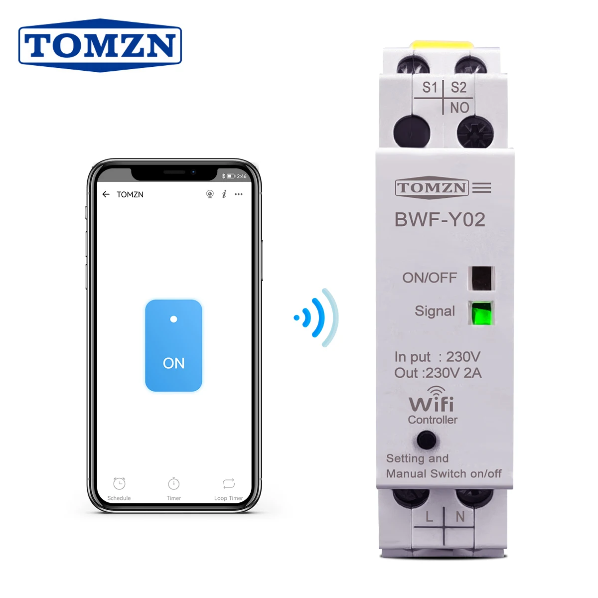 

TOMZN BWF-Y02 Din rail Household 230V AC WIFI Smart Switch Controller For Smart Home Remote Control Contactor Ewelink